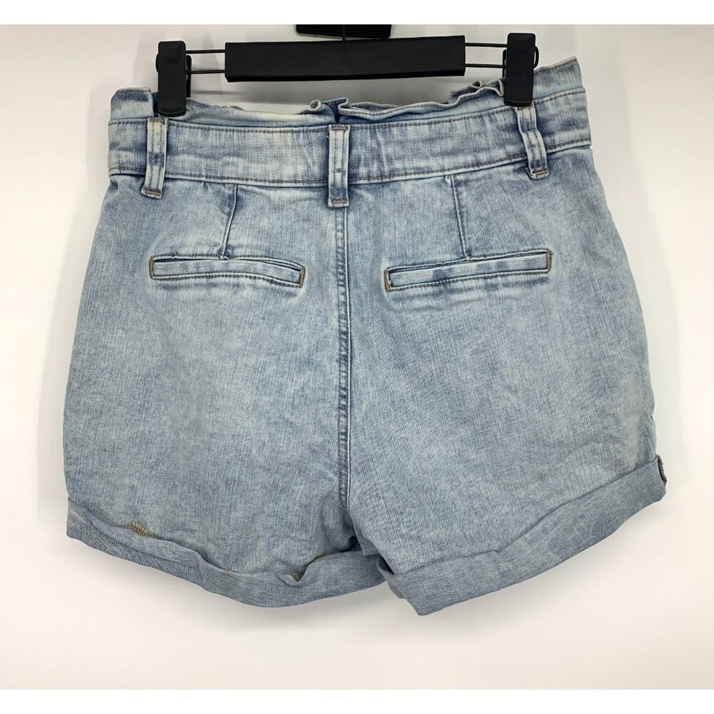 Express Denim Shorts Shortie Super High Rise Blue Cuffed Paperbag - Picture 8 of 10